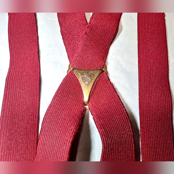 DGBM Men's 4-Point Suspenders Burgundy Adjustable Straps Slightly Distressed - Picture 6 of 6